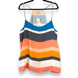 LOFT Striped Cami Tank Top Women's XL Blue Coral Orange‎ White Gray